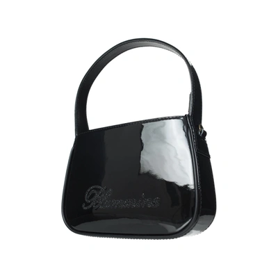 Blumarine Patent Leather Bag With Rhinestone Logo In Nero