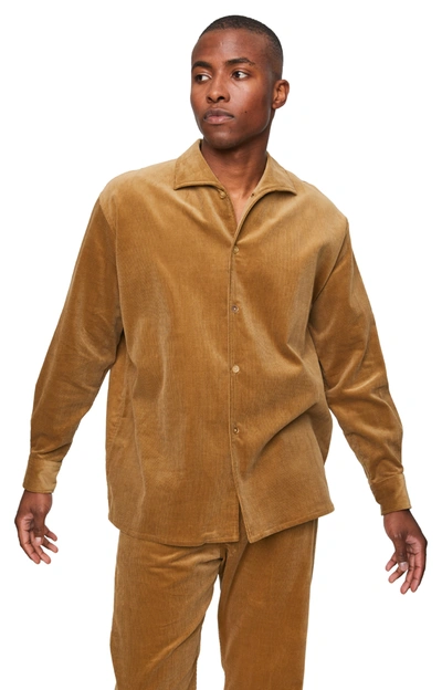 Auralee Finx Corduroy Shirt In Khaki Beige