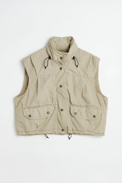 Our Legacy Cropped Exhale Puffa Vest In Metallic Sand