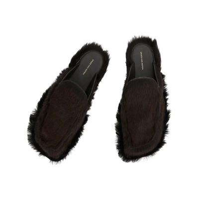 Dries Van Noten Black Slip-on Shearling Loafers In Dark Brown