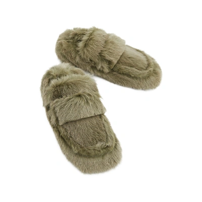 Dries Van Noten Fur Padded Loafer Shoes In Khaki