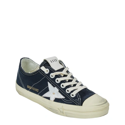 Golden Goose V-star 2 Suede-trimmed Canvas Sneakers In Navy/silver