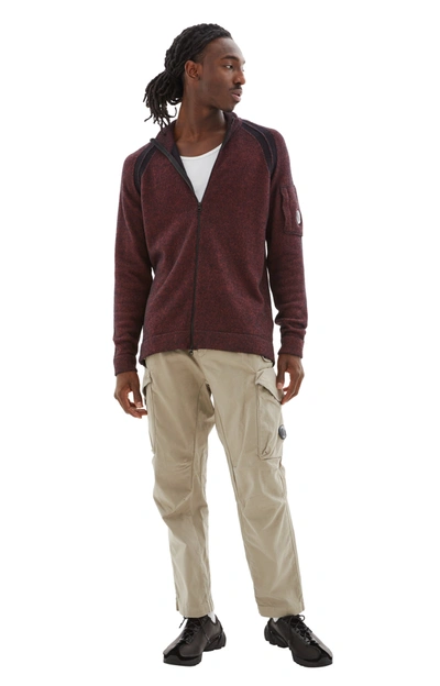 C.p. Company Logo Badge Cardigan Sweater, Cardigans Bordeaux In Red