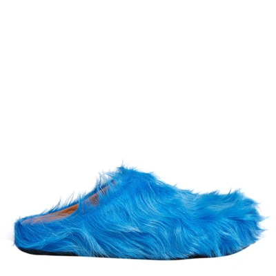 Marni Women's Fur Sabot Shoes In Blue