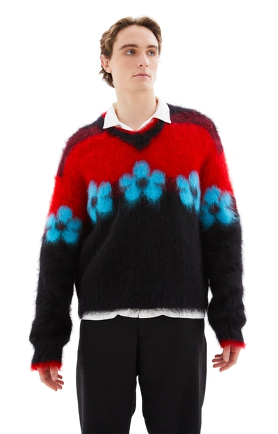 Marni Black Fuzzy Wuzzy Flowers Sweater In Fln99 Black/red/blue