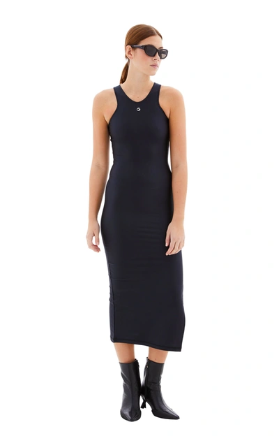 Coperni Logo Plaque Side Slit Midi Dress In Black