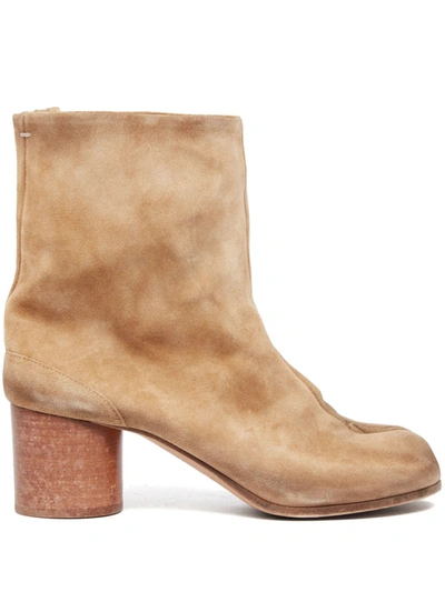 Maison Margiela 80mm Tabi Suede Ankle Boots In Brown