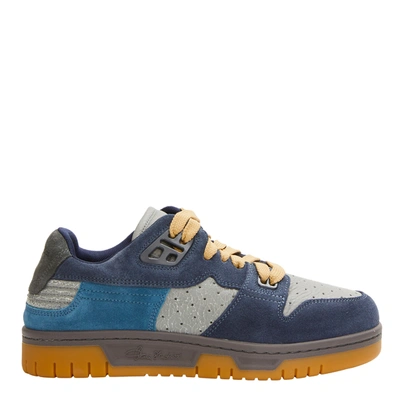 Acne Studios + Net Sustain Suede And Cracked-leather Sneakers In Grey/blue