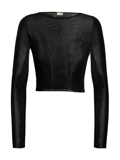 Saint Laurent Fine Viscose Crop Top In Noir