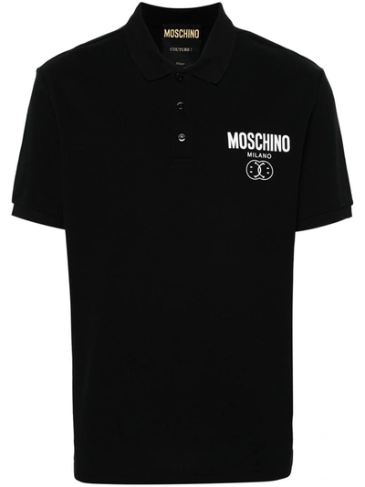 Moschino Logo-print Cotton Polo Shirt In Black