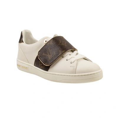 Pre-owned Louis Vuitton White Brown Leather Stellar Strap Sneakers In Multi