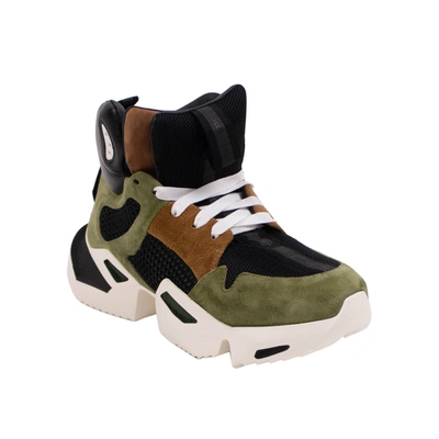 Ben Taverniti Unravel Project Green Suede Lace Up Mid Sneakers In Multi