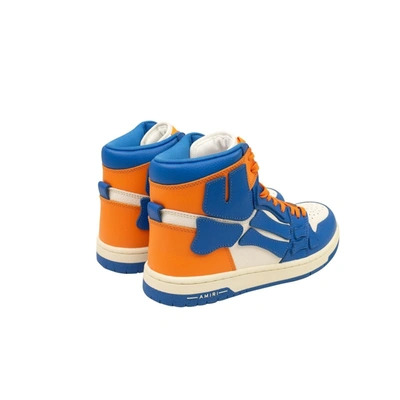 Amiri Blue And Orange Leather Skeleton Hi Top Sneakers In Multi