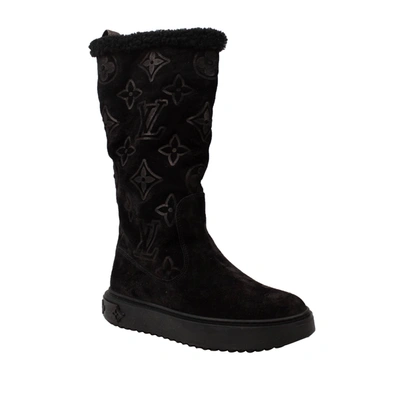 Pre-owned Louis Vuitton Black Suede Logo Boots In Multi