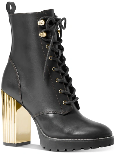 Michael Michael Kors Porter Womens Leather Ankle Combat & Lace-up Boots In Black