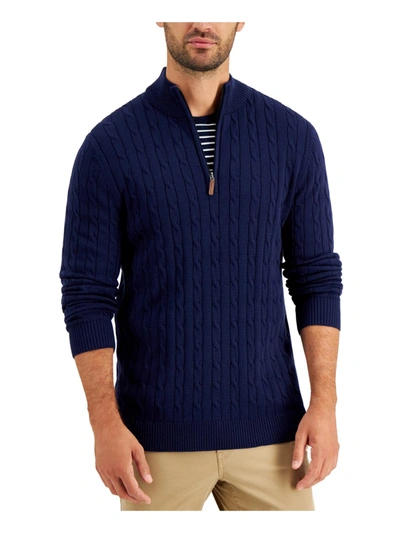 Club Room Mens Cotton 1/4-zip Pullover Sweater In Blue