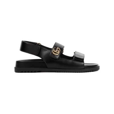 Gucci Moritz Gg Leather Sandals In Black