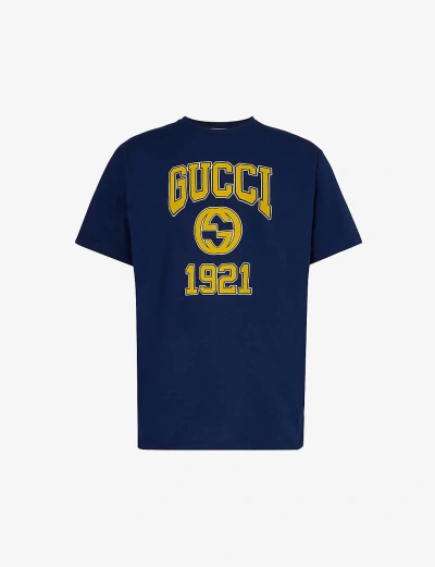 Gucci Cotton Jersey Printed T-shirt In Inchiostro/mc