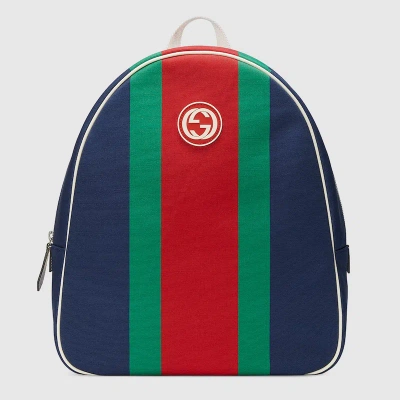 Gucci Boys Blue Kids Web Canvas Backpack In Multicolour