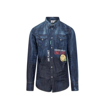Dsquared2 X Smiley Denim Shirt In Blue