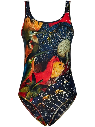 Alexander Mcqueen One-piece Printed Jersey Swimsuit In Multicolor