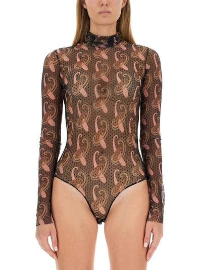 Etro Bodysuit With Paisley Print In Black