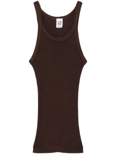 Re/done Ribbed Cotton Tank Top In Brown