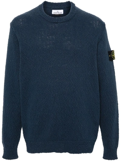 Stone Island Logo-appliquéd Knitted Cotton Sweater In Blue