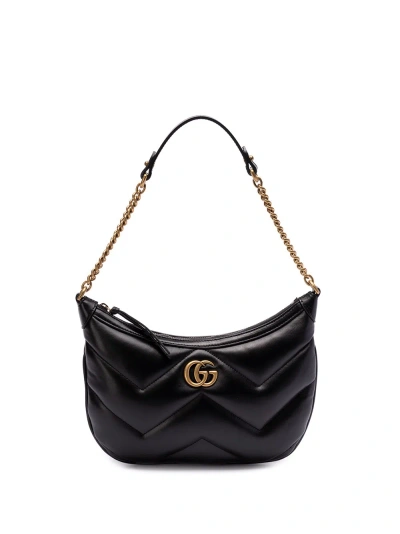 Gucci Small Leather Gg Marmont Shoulder Bag In Black  