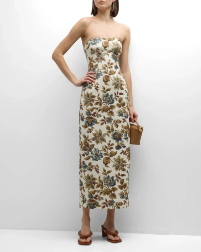 Sir Eleanora Floral Strapless Midi Dress In Viola Print