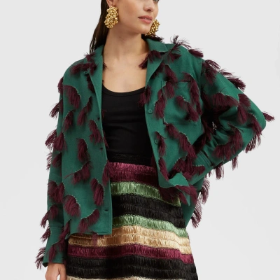 La Doublej Milano Feather-embellished Jacket In Hotspot Emerald