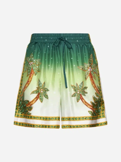 Casablanca Joyaux Dafrique Silk Shorts In Patterned Green