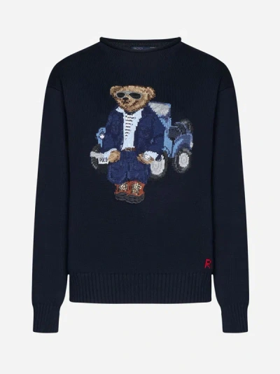 Polo Ralph Lauren Bear Cotton Sweater In Aviator Navy