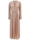 FORTE FORTE LONG PALE PINK DRESS WITH BELT AND LONG SLEEVES IN STRETCH SILK WOMAN