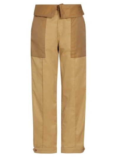 Frame Foldover Wide-leg Trousers In Light Tan Multi