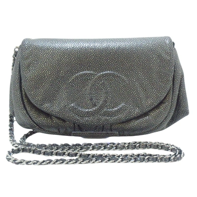 Pre-owned Chanel Half Moon Silver Leather Wallet  ()