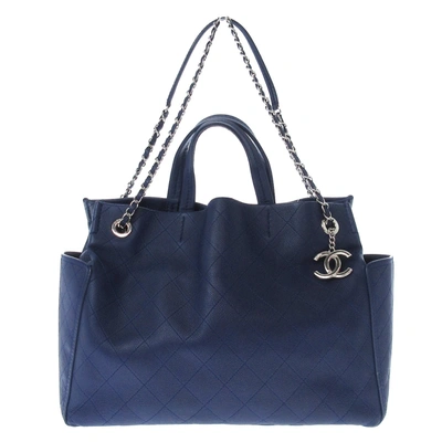 Pre-owned Chanel Wild Stitch Navy Leather Tote Bag ()