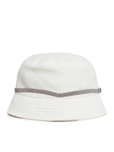 Brunello Cucinelli Linen Canvas Bucket Hat In White