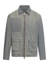 GOLDEN GOOSE JOURNEY M`S FULL ZIP JACKET DYED DENIM PATCHED STRIPES