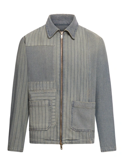 Golden Goose Journey M`s Full Zip Jacket Dyed Denim Patched Stripes In Grey