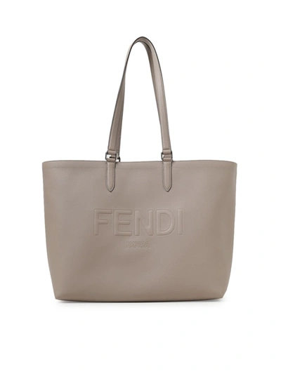 Fendi Roma Leather Shopper Bag In Nude & Neutrals