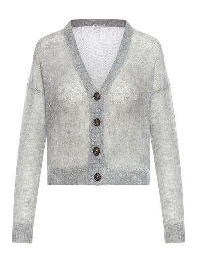 Brunello Cucinelli Mohair Wool Cardigan In Grey