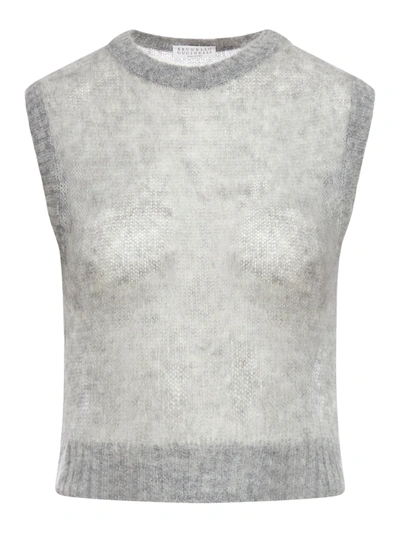 Brunello Cucinelli Knitted Vest In Grey