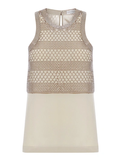 Brunello Cucinelli Tank Top With Application In Nude & Neutrals