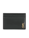 Saint Laurent Tiny Cassandre Card Holder In Polished Leather In Black