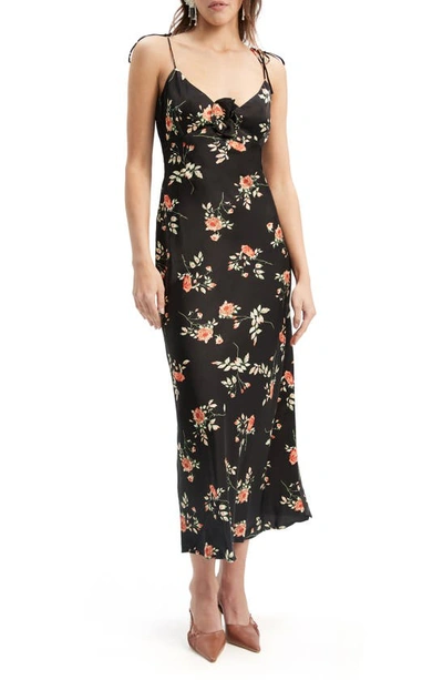 BARDOT BARDOT ANDY FLORAL ROSETTE MIDI SLIPDRESS