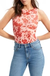 Bardot Felicia Floral Ruched Mesh Top In Red Floral