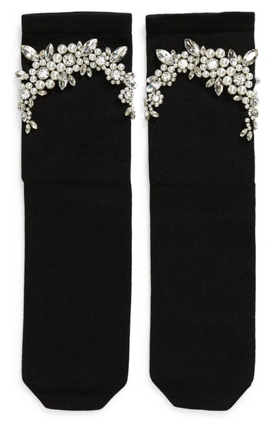 Simone Rocha Black Cluster Flower Beaded Socks In Black/pearl/clear