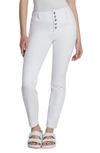 Hint Of Blu Exposed Button Mid Rise Skinny Jeans In Pure White