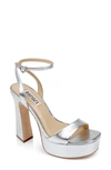 Badgley Mischka Caia Crystal Heart Platform Sandals In Silver Leather
